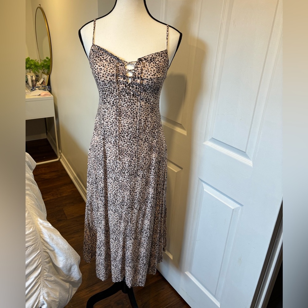 Gentle Fawn Leopard Print Lace Up Midi Dress Size S